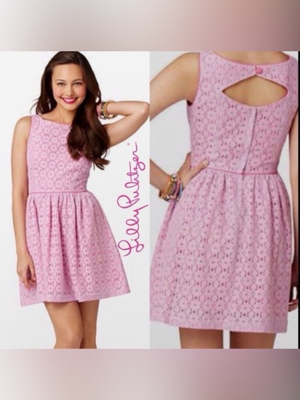 Lilly Pulitzer Pink Aleesa Lace Dress Fit & Flare A-Line Derby Women’s Sz 8